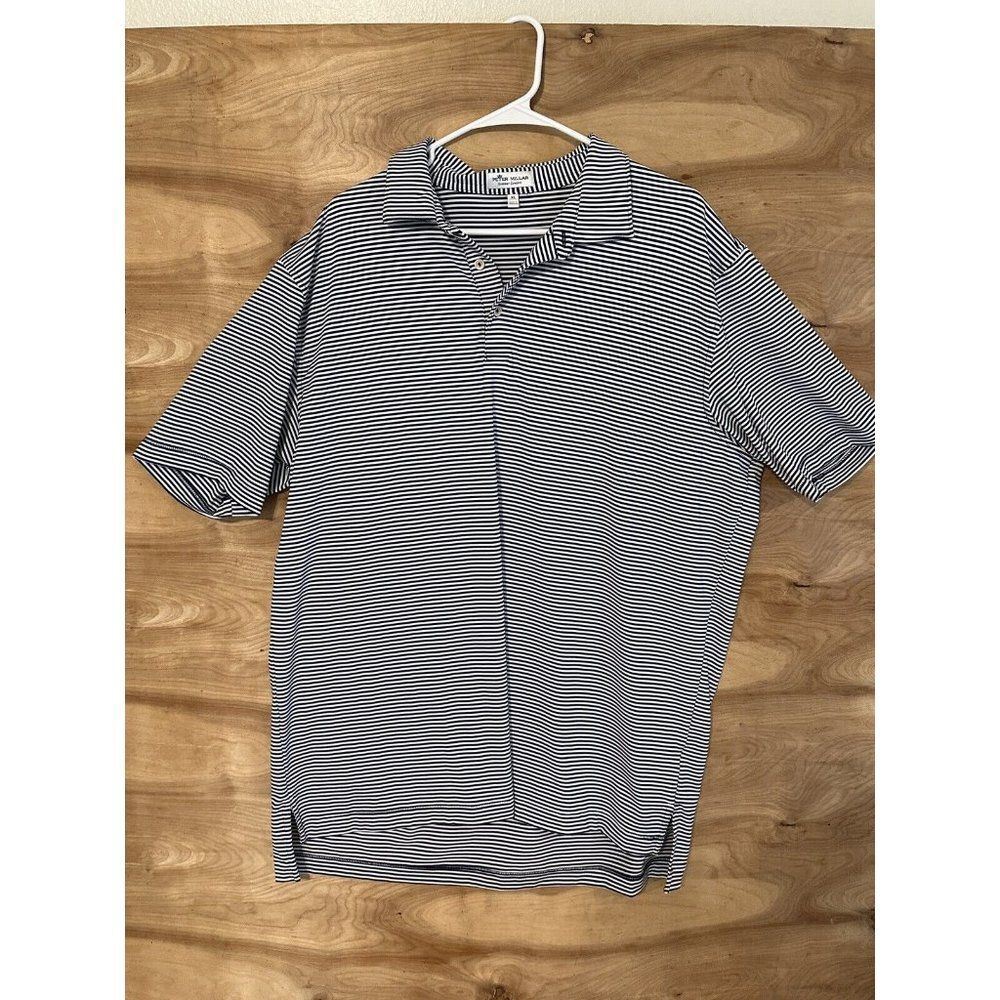 Peter Millar  Mens XL Performance Jersey Polo Shirt Golf Navy Blue Stripe